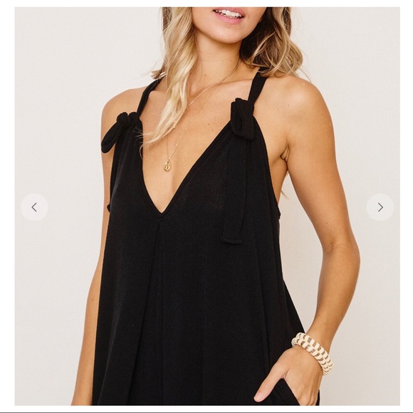 Boho Fabulous Tie shoulder Black Maxi wide leg jumpsuit - Picture 3 of 5